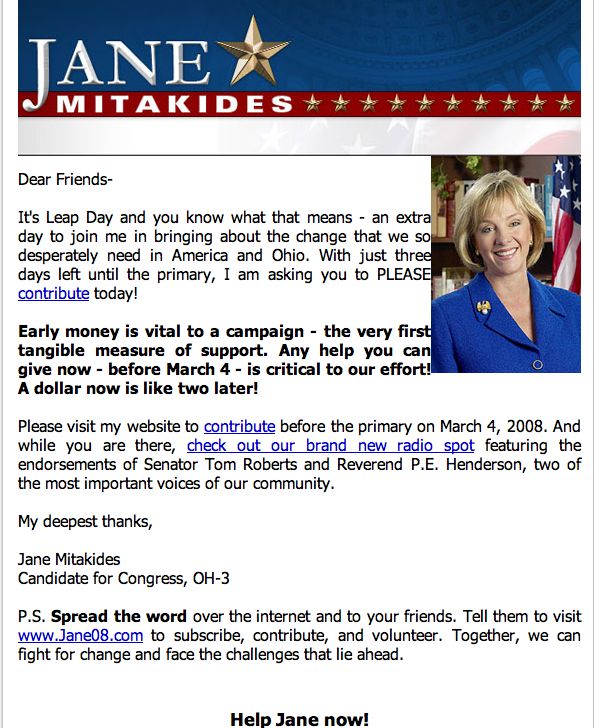 Screenshot of Jane Mitakides e-mail for money