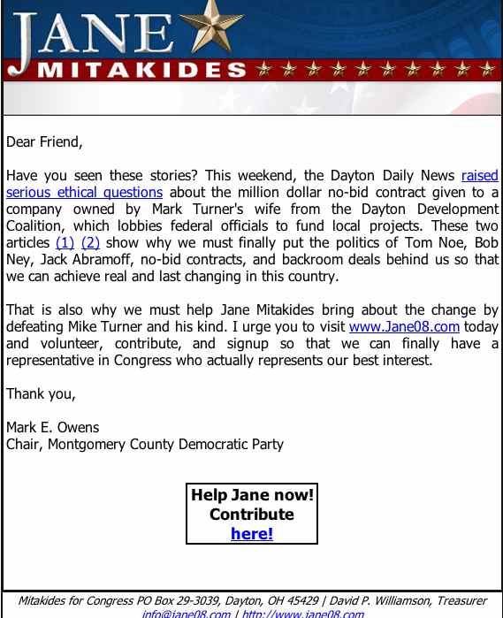 Screenshot of Jane Mitakides e-mail about Turner Effect