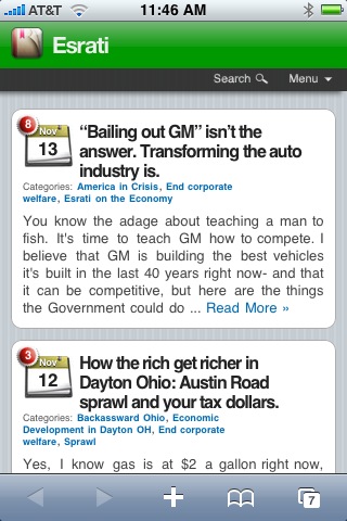 The new iPhone view of Esrati.com