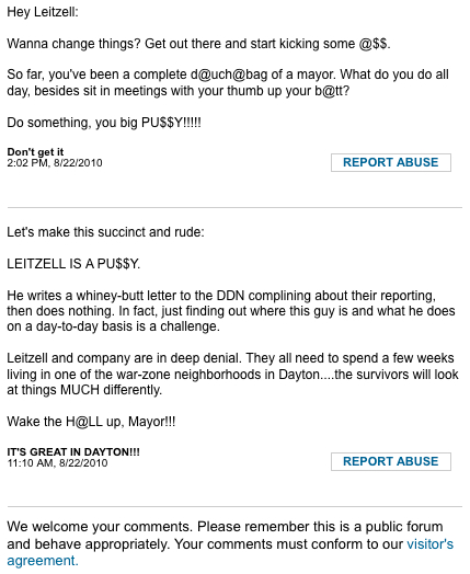 Continuted abuse in the comments