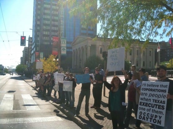 Occupy Dayton 5 Oct 2011 Photo from Main Street- looking down the protest line Occupy Dayton