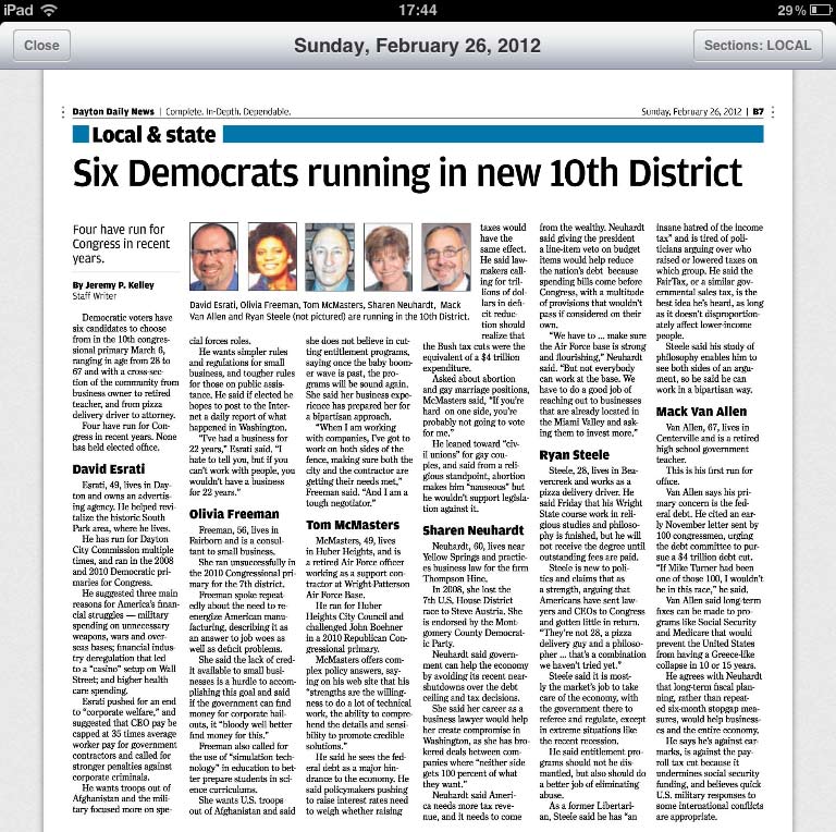 DDN Print edition of OH-10 dems Click to download PDF of DDN article as it appeared in print (truncated version)