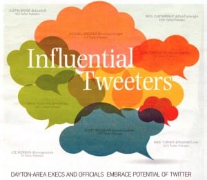 scan of front page of Dayton Business Journal "Most influential tweeters" image from May 19 2013