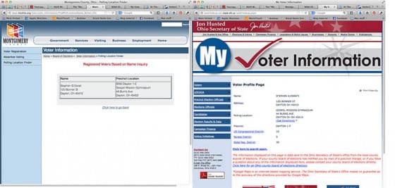 Screenshots of same voter, from two different precints.