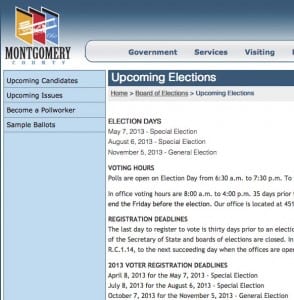 Screen shot Montgomery County Board of Elections (Ohio) site on Jan 12, 2014 still showing 2013 dates