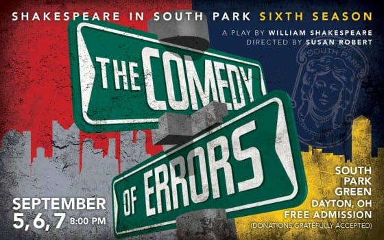 Poster for Historic South Park in Dayton Ohio's Shakespeare production of "The Comedy of Errors"