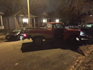 Branden Crouch's truck after he hit 4 cars and 2 wrought iron fences