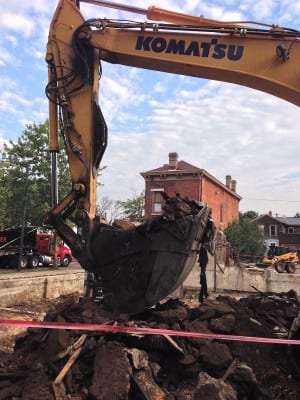 Photo by David Esrati of the demolition of the OOF hall in St. Annes Hill