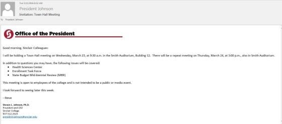 Sinclair President Steve Johnson wants to have private talks about public issues.