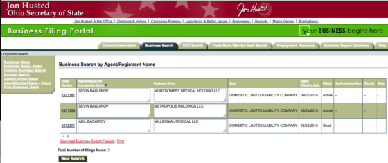 Businesses incorporated in Ohio by Adil Baguirov and his wife Sevin Baguirov