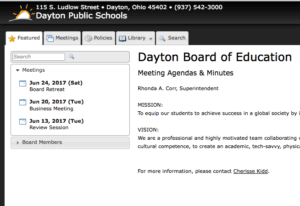 Screenshot at 7:25 am on Monday July 26 2017 of DPS board docs