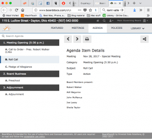 Screen shot of board of ed agenda