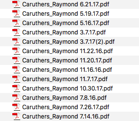 Screen shot of all the travel/expense reports for Ponitz Principal Ray Caruthers