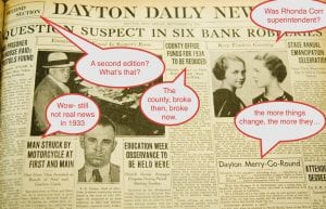 Annotated Dayton Daily news showing bad news was the norm then and now