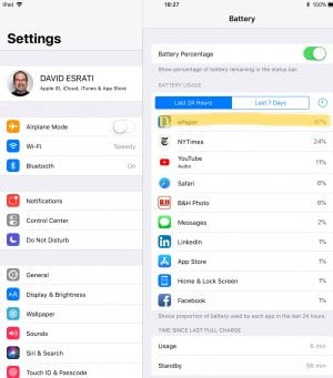 Screenshot of battery use by Dayton Daily News epaper app with batery drain