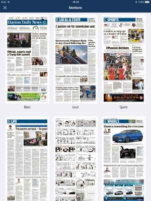 screen shot from new Dayton Daily News ePaper app