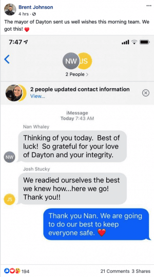 Nan Whaley text to salon owner