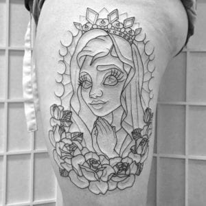 Woodward left leg tattoo in progress