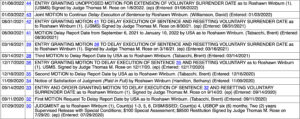 Judge Thomas M Rose docket entires delaying Roshawn Winburn's prison date