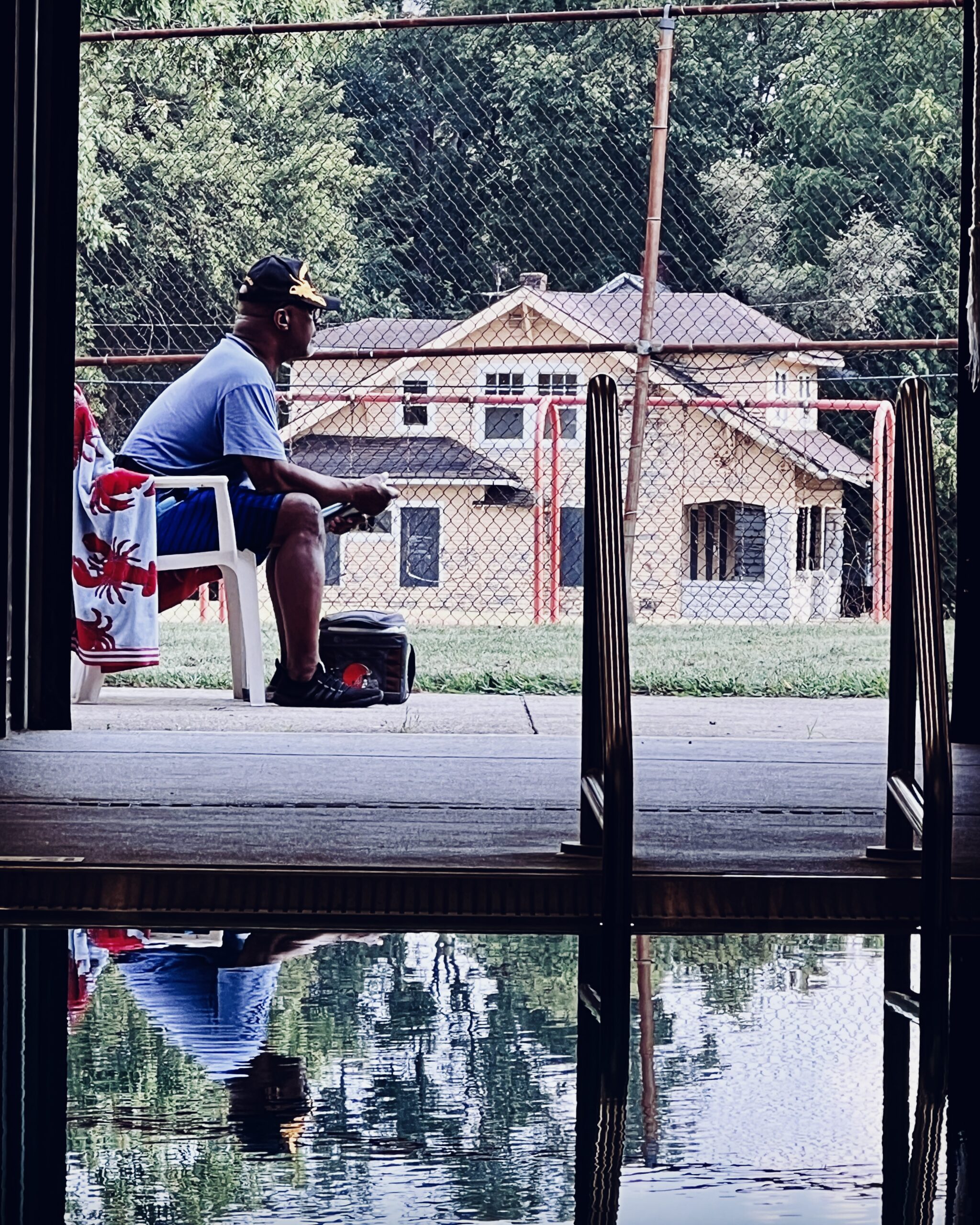 Old veteran, returns to the pool where he had his first job as a lifeguard, to recertify