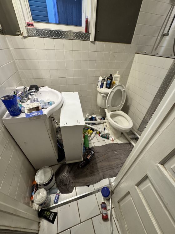 The bathroom of the mentally incompetent veteran